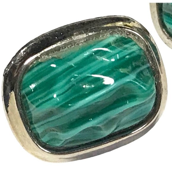 Vintage Silver Tone Metal Cufflinks Tie Clip Bar Set with Peking Glass Stones - Picture 3 of 5